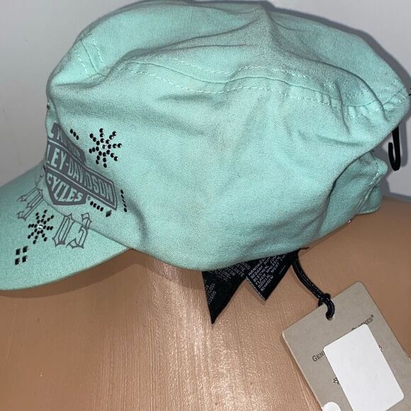 Harley-Davidson Women's Green Bar & Shield Embellished Flat Top Cap One Size NWT - Picture 4 of 8